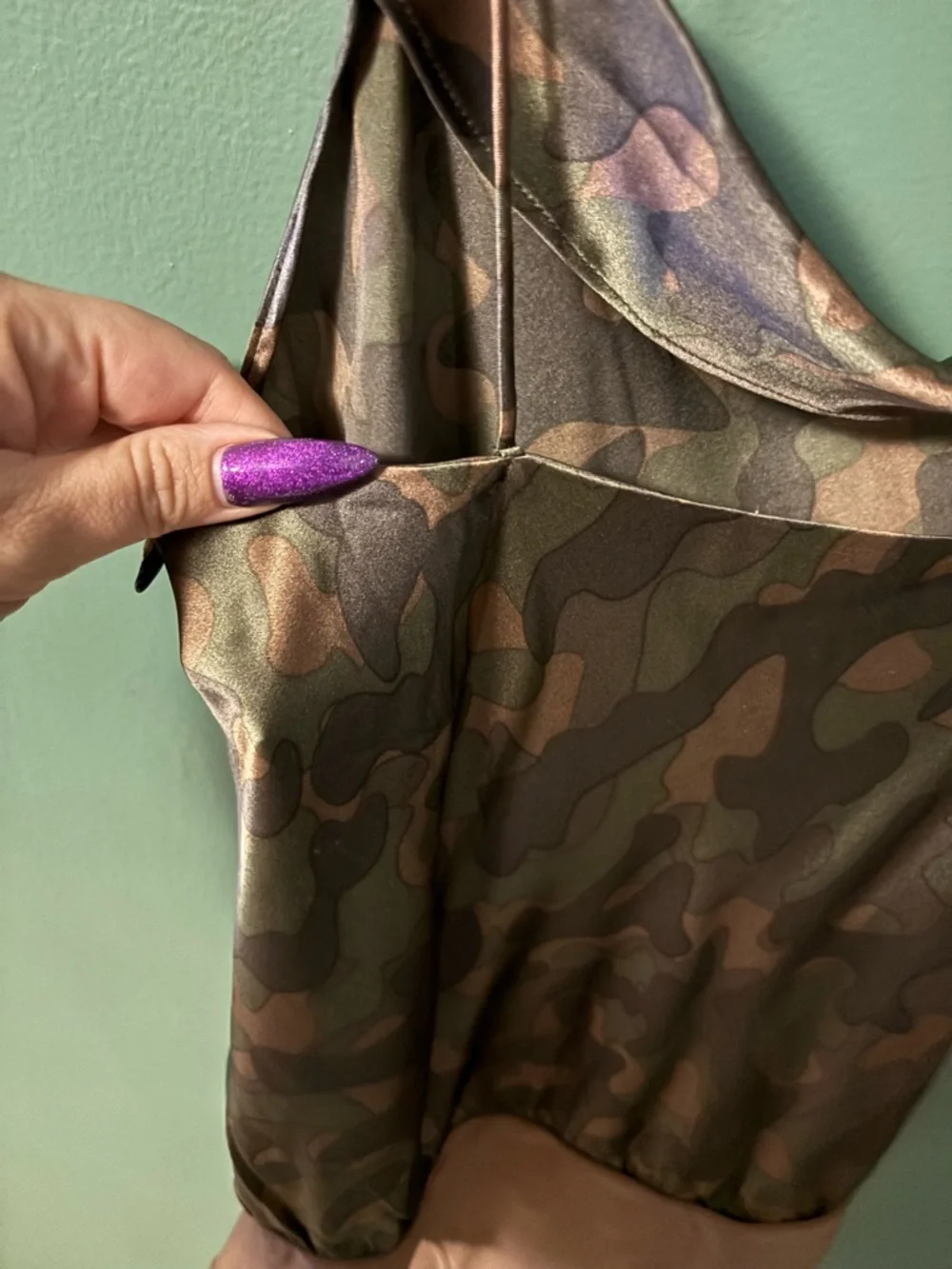 Cami NYC Camo Satin Cowl Neck Bodysuit in Brown and Pink - Picture 5 of 6